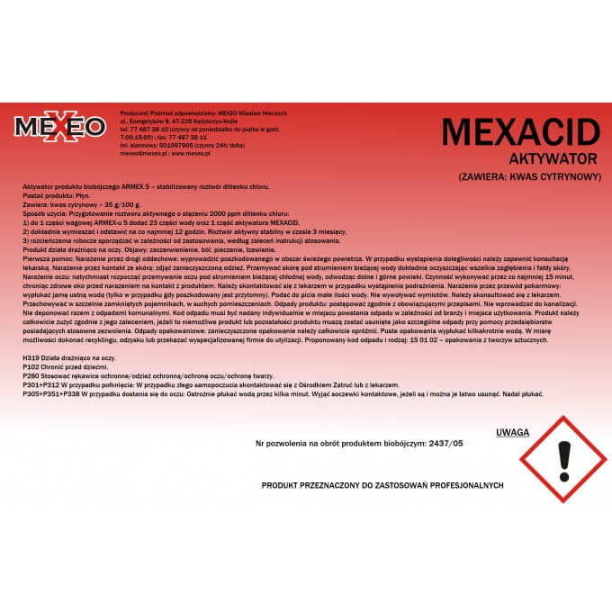 Armex 5L Mexacid 5L Dwuskładnikowy Dwutlenek Chloru Do Dezynfekcji Wody Basenowej 3
