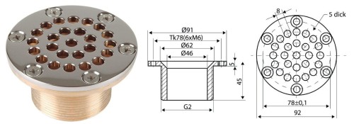 Odpływ Rynnowy Okrągły Brąz Do Basenów Ceramicznych 2