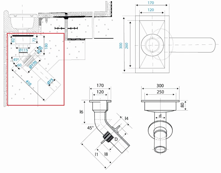 Odpływ Rynny Basenowej Fi75 Z Pe 3