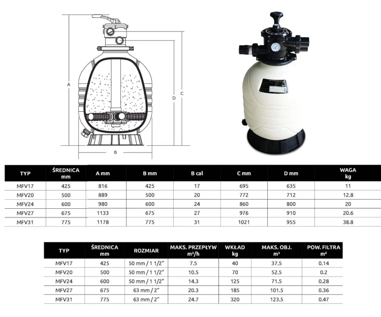 Filtr Piaskowy Do Basenu MFV 3