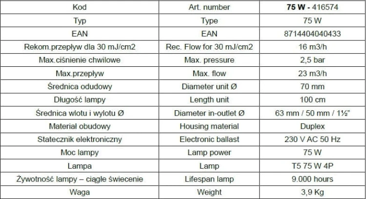 Lampa Uv Do Basenu Blue Lagoon DUPLEX 9