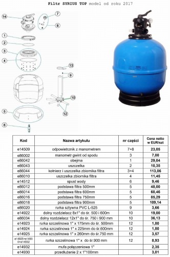 Części Zamienne Filtra Do Basenu Syrius Top Od 2017 2