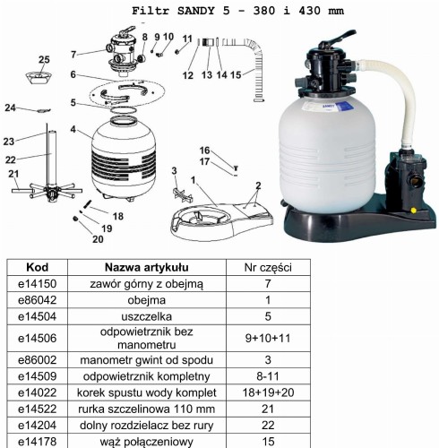 Części Zamienne Filtra Do Basenu Sandy 380 430 2