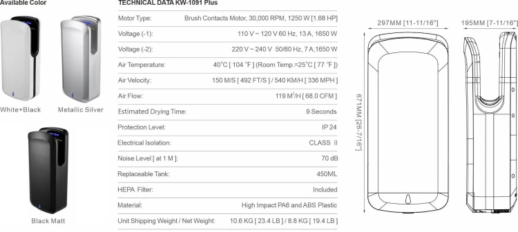 Suszarka Kieszeniowa Do Rąk Jet Biała Srebrna Czarna 10