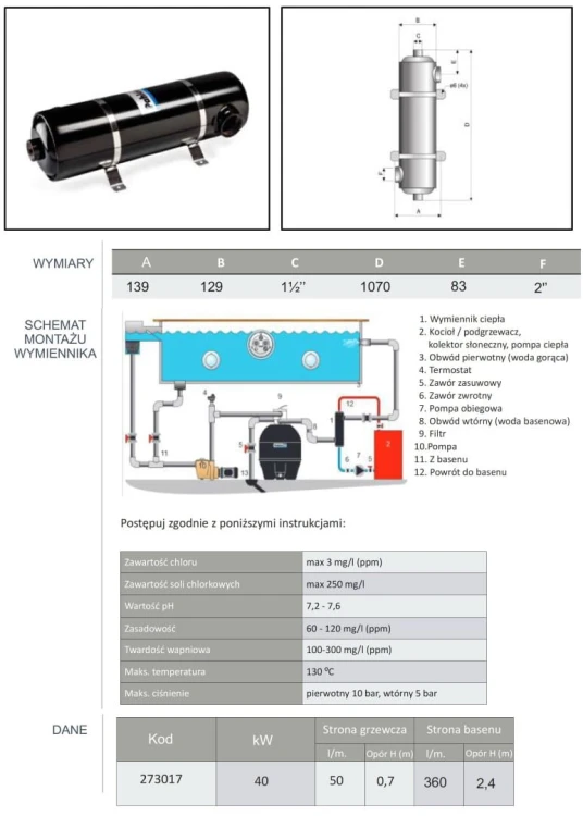 Wymiennik Ciepła Niskotemperaturowy Stal Aisi 316 120kW 1