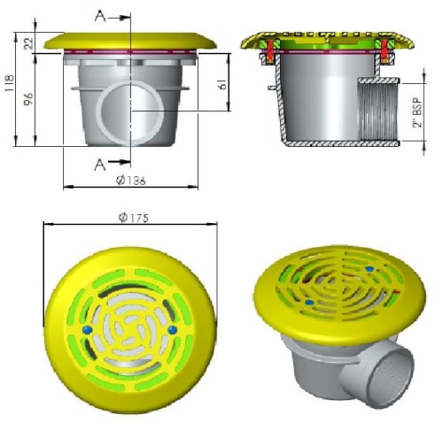 Odpływ Spust Denny Do Basenu Euro Mini Wysokość 10 Cm 1
