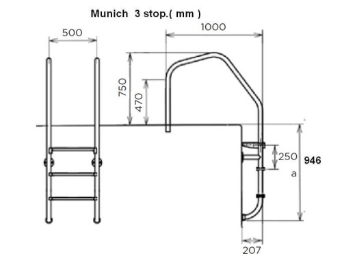 Drabinka Basenowa Overflow Stal 316 Anitislip 2-5 Stopni 1