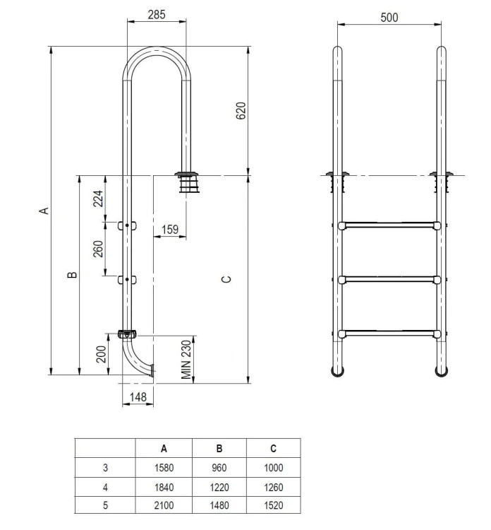 Drabinka Do Basenu Lina Stal 304 Nakładki Antislip 2-5 Stopni 3
