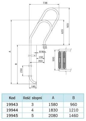 Drabinka Basenowa Mixed Asymetryczna Stal 316 Stopnie Antypoślizgowe 2
