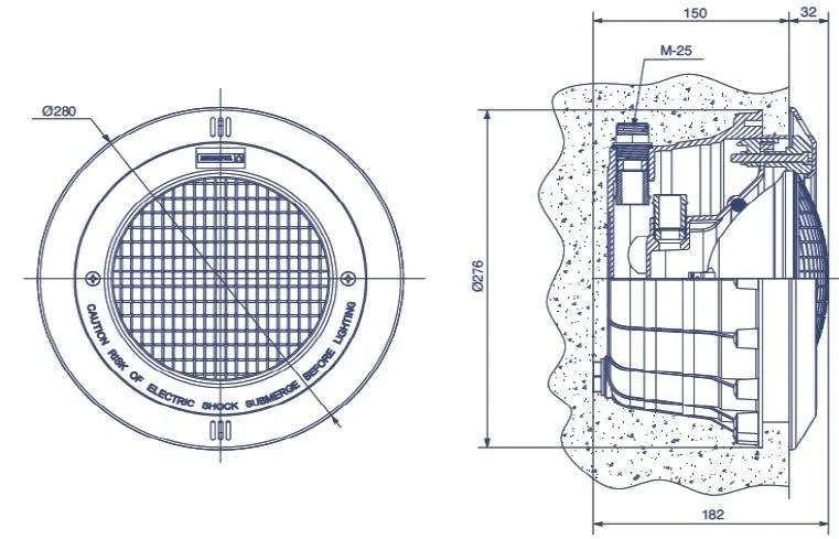 LAMPA BASENOWA EURO BEZ ŻARÓWKI WYMIARY