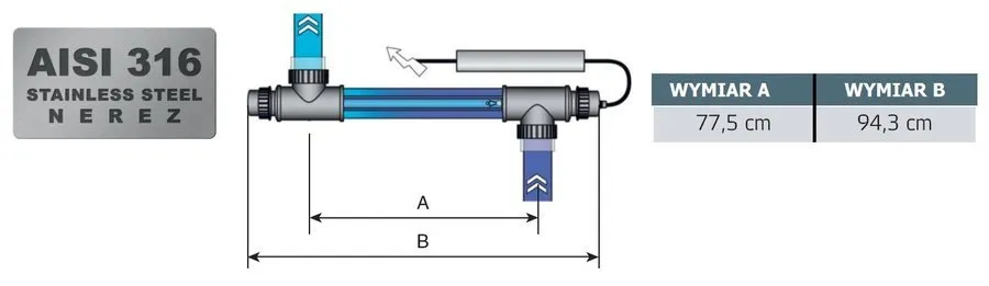 LAMPA UV DO BASENU BLUE LAGOON 75W WYMIARY