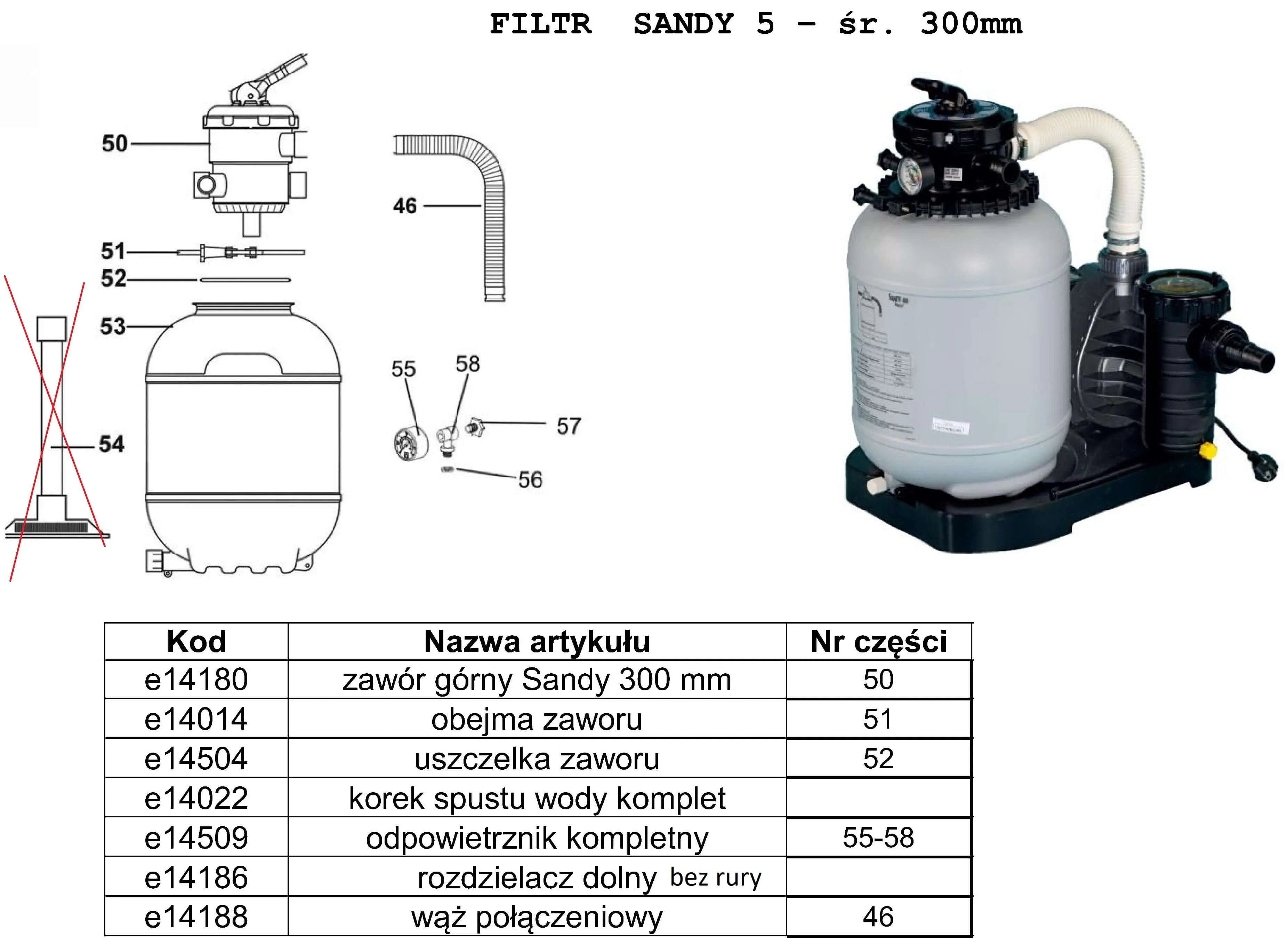 czesci filtr basenowy sandy 300