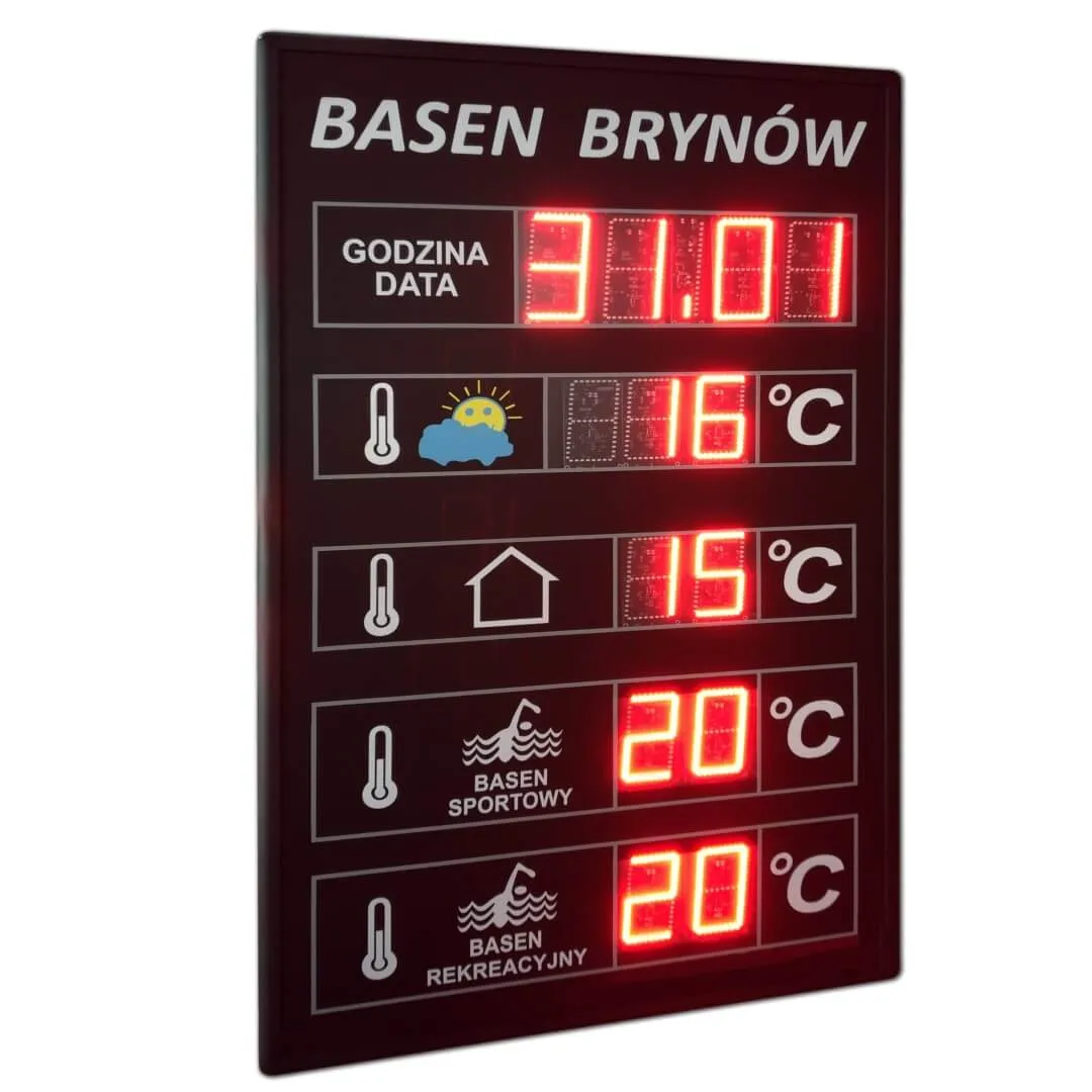 Elektroniczna Tablica Basenowa Zegar Temperatura