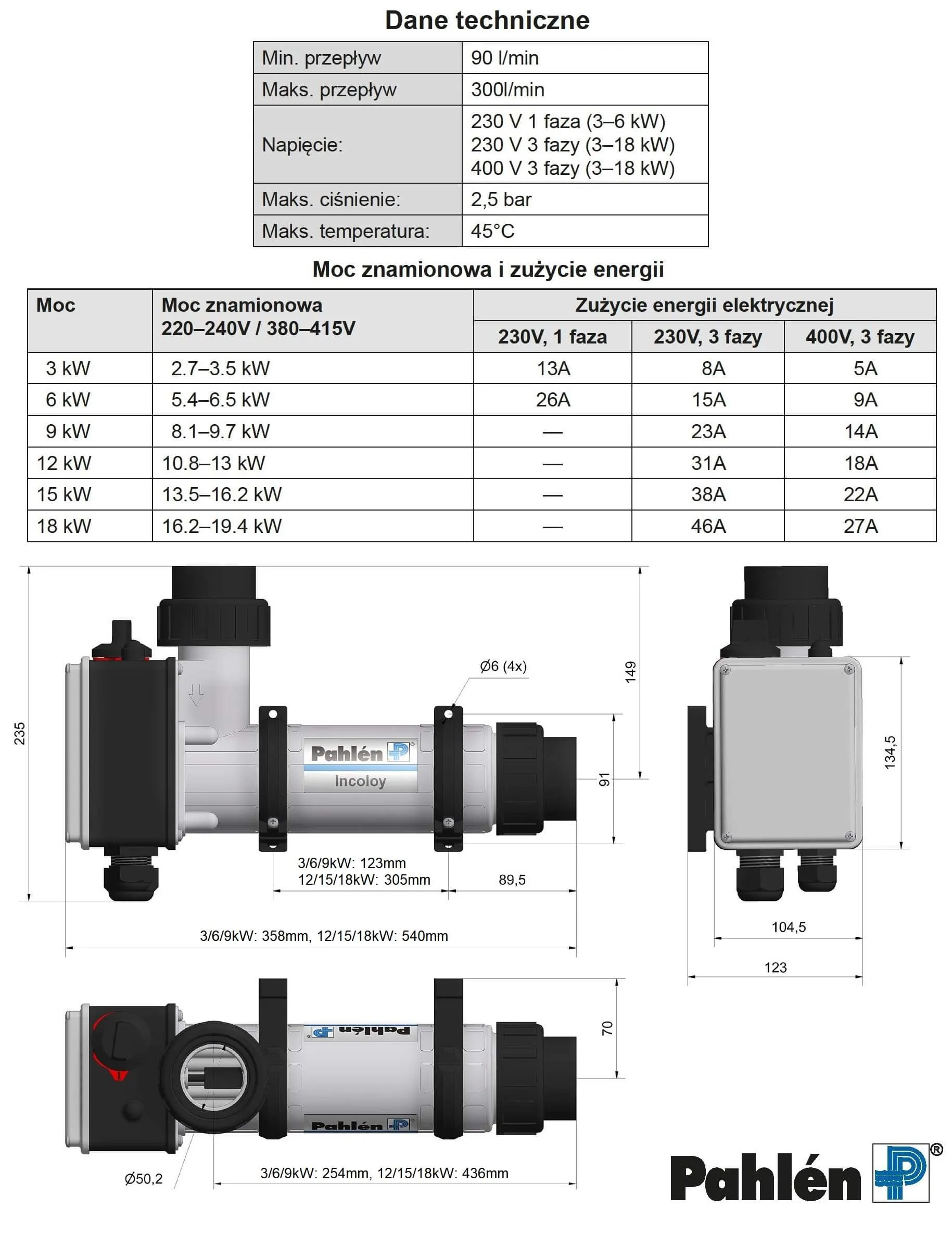 PODGRZEWACZ WODY DO BASENU ELEKTRYCZNY Z TWORZYWA PAHLEN AQUA COMPACT DANE TECHNICZNE