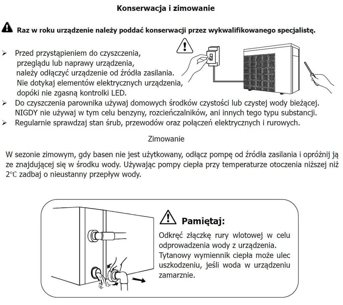 konserwacja zimowanie basenowej pompy ciepla